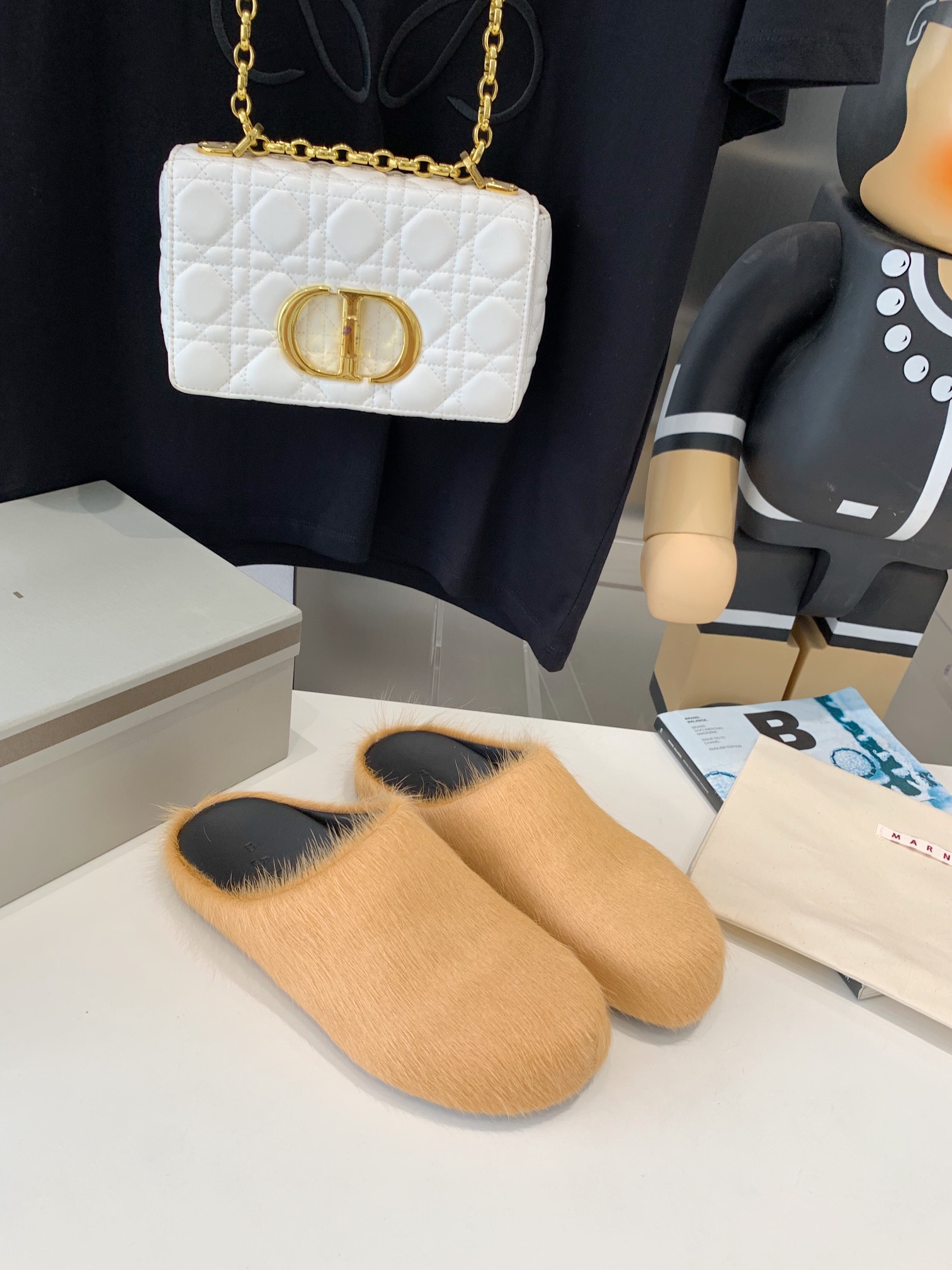 Marni Apricot LONG-HAIR CALFSKIN FUSSBETT SABOT Slide SBMR000600P412200R09