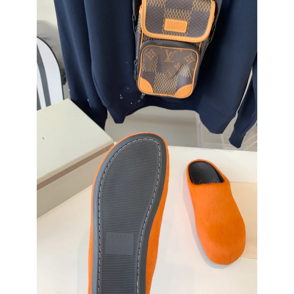 marni orange long-hair calfskin fussbett sabot slide sbms004601p412200r09