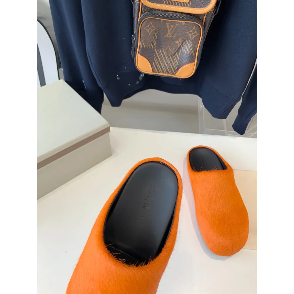 marni orange long-hair calfskin fussbett sabot slide sbms004601p412200r09