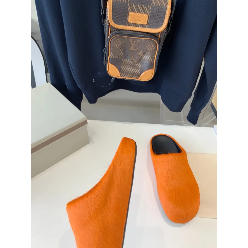 marni orange long-hair calfskin fussbett sabot slide sbms004601p412200r09