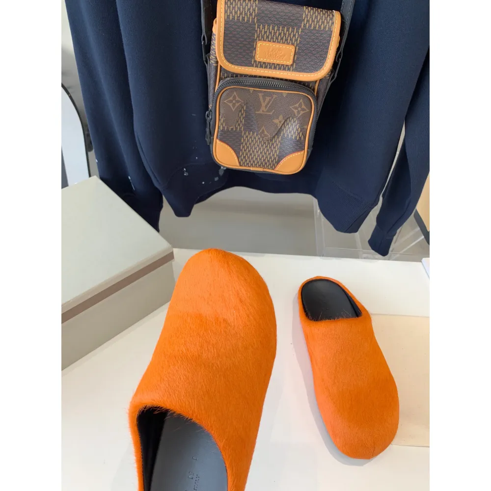 marni orange long-hair calfskin fussbett sabot slide sbms004601p412200r09