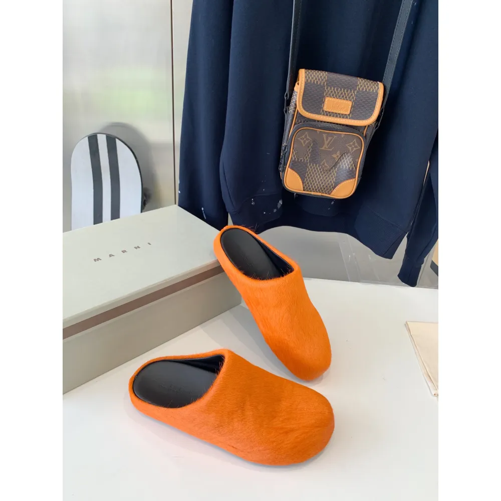 marni orange long-hair calfskin fussbett sabot slide sbms004601p412200r09