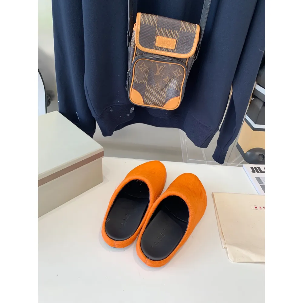 marni orange long-hair calfskin fussbett sabot slide sbms004601p412200r09