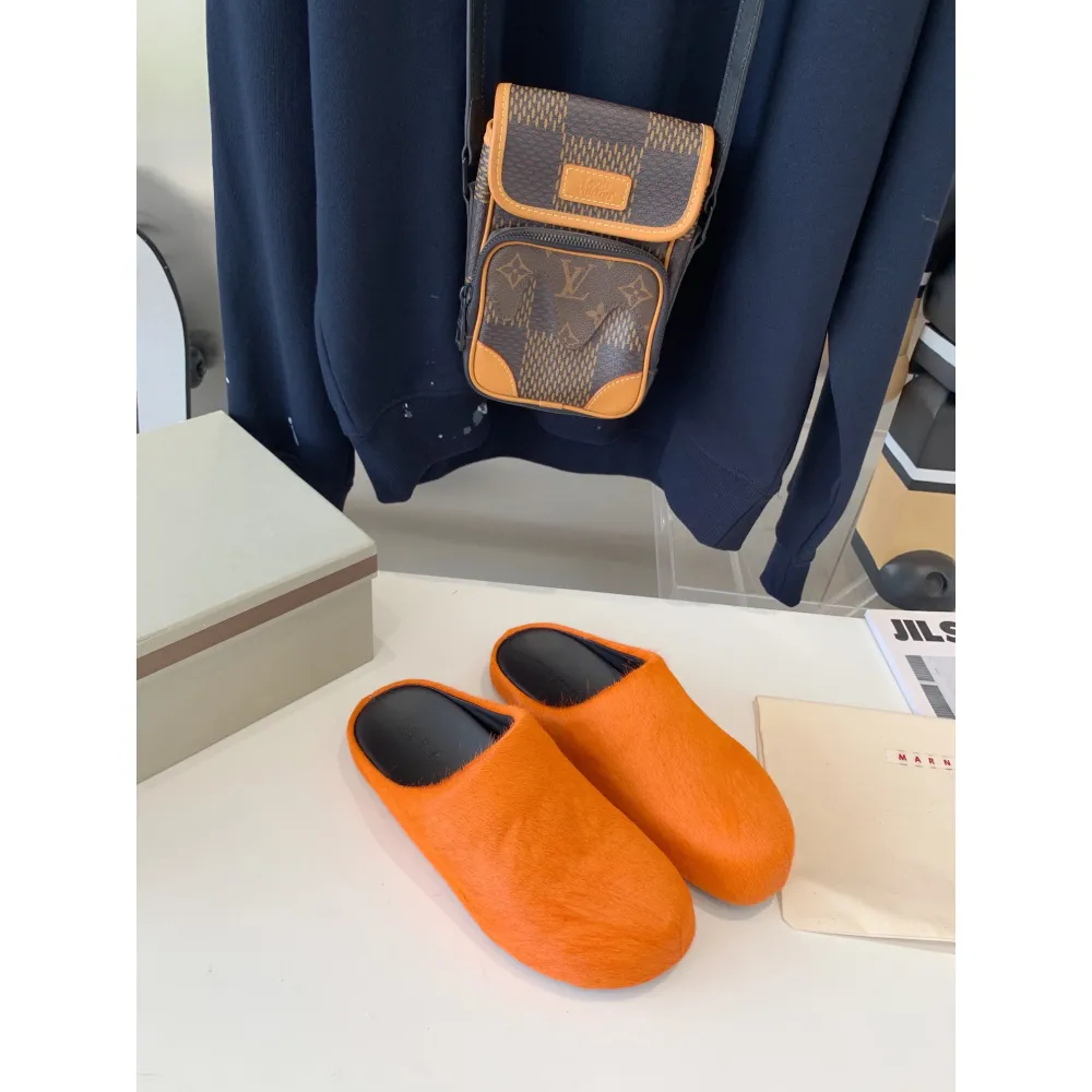 marni orange long-hair calfskin fussbett sabot slide sbms004601p412200r09