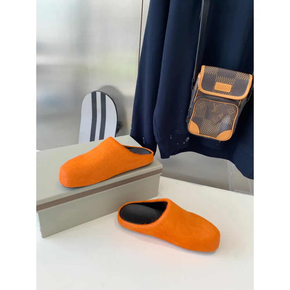 marni orange long-hair calfskin fussbett sabot slide sbms004601p412200r09