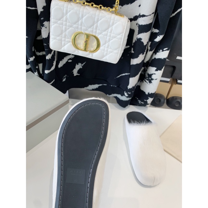 Marni White LONG-HAIR CALFSKIN FUSSBETT SABOT Slide SBMR000600P412200N31