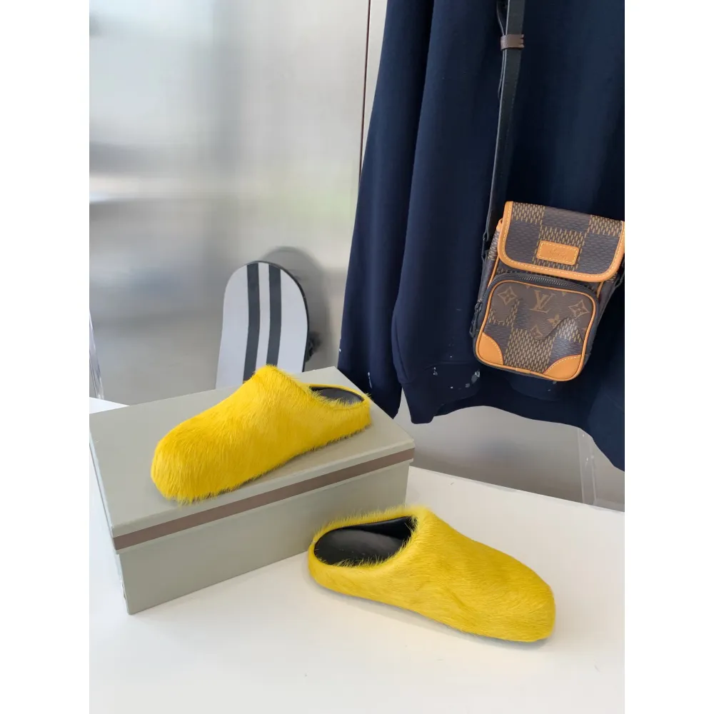 marni yellow long-hair calfskin fussbett sabot slide sbmr000600p412200c59