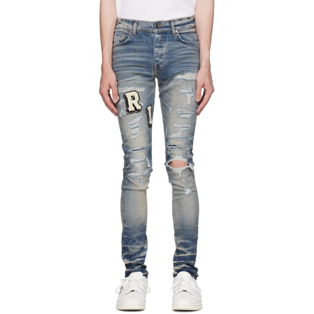 amiri blue varsity jeans