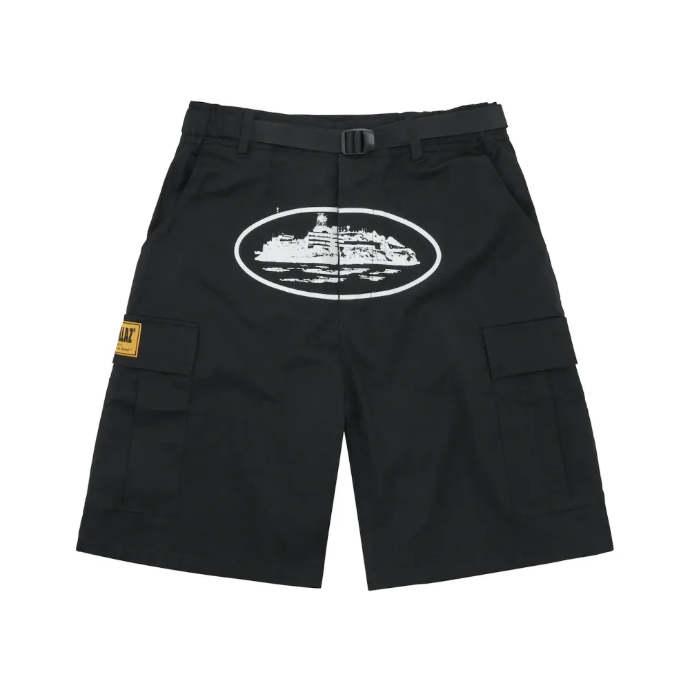 corteiz alcatraz cargo shorts black