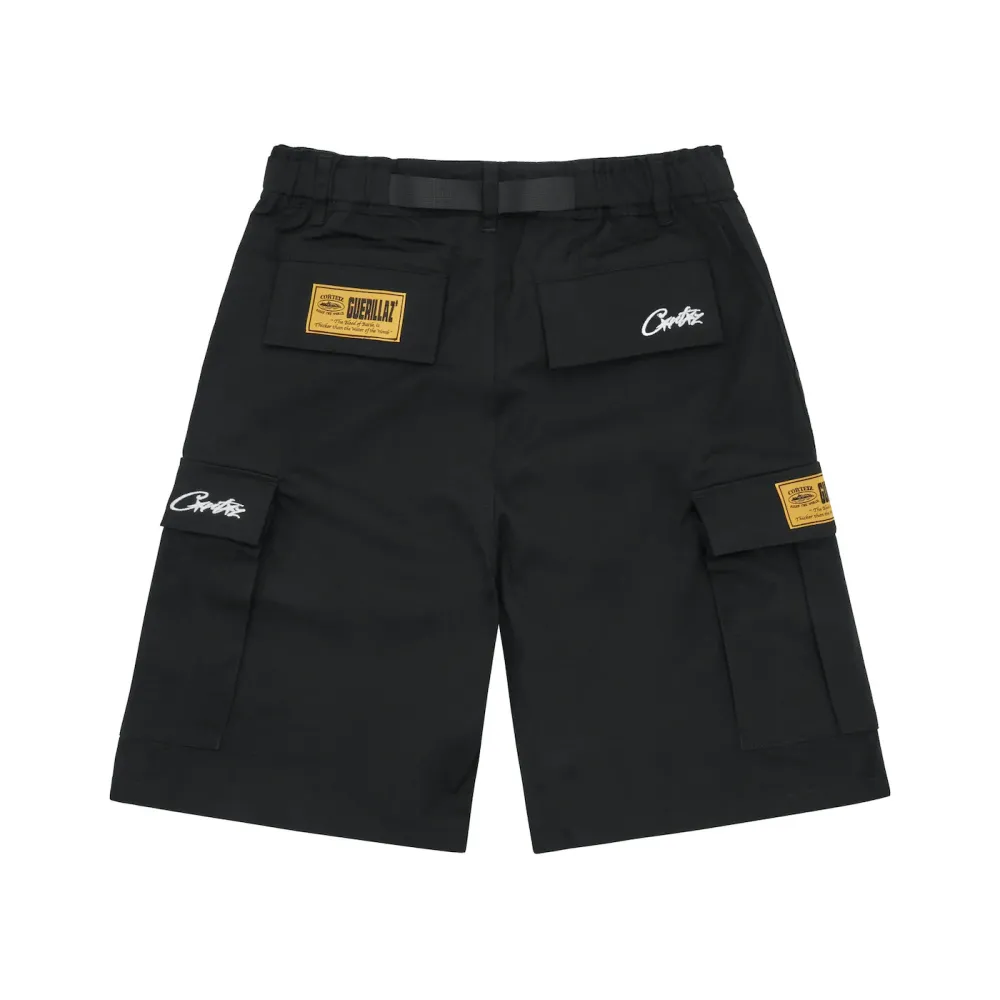 corteiz alcatraz cargo shorts black