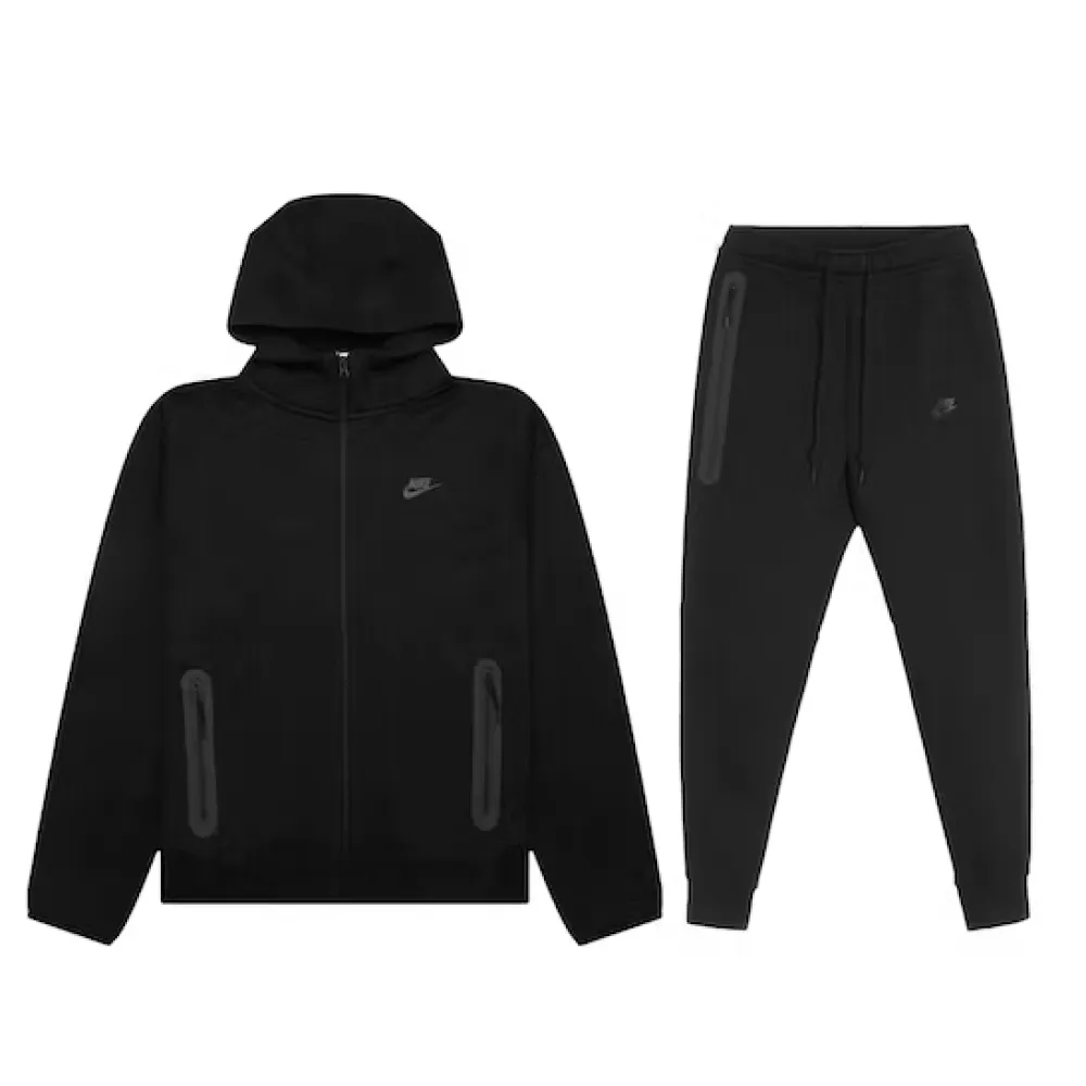 nike sportswear tech fleece full-zip hoodie & joggers set black/black