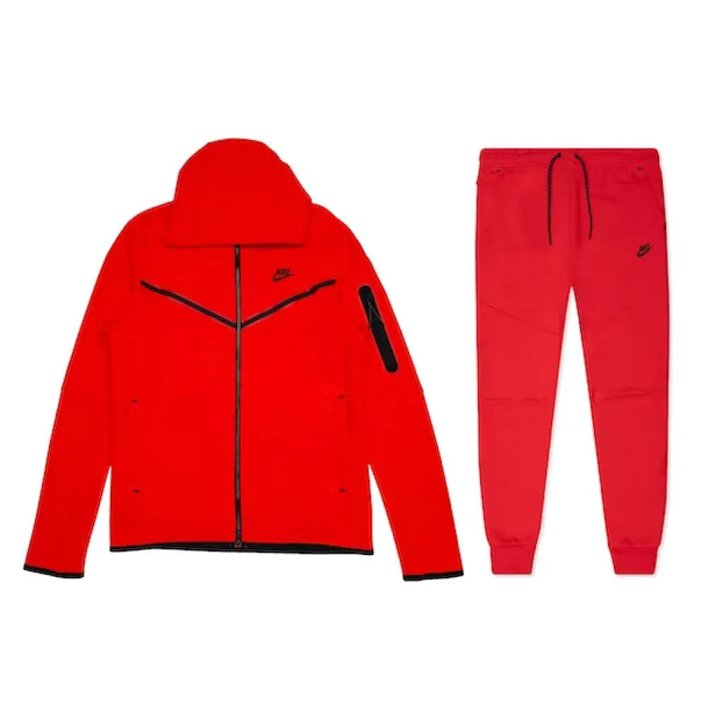 nike sportswear tech fleece full zip hoodie & joggers set university red