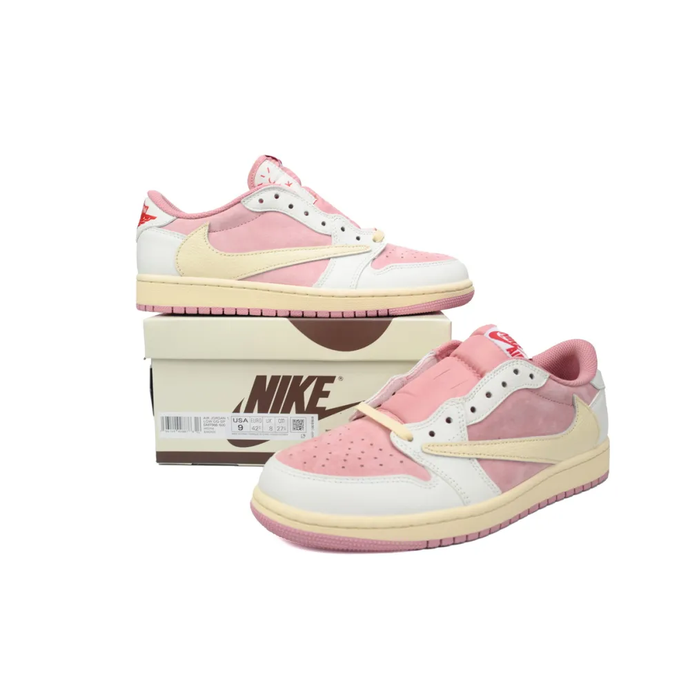 pk god batch air jordan 1 low travis scott white pink dm7866-600