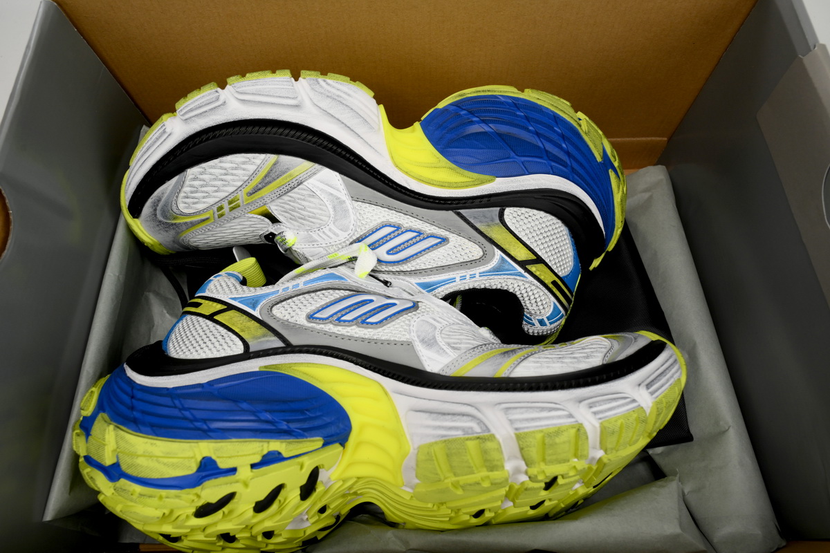 Balenciaga 10XL Sneaker In White/Blue/Fluorescent Green 784342 W2MV2 7019