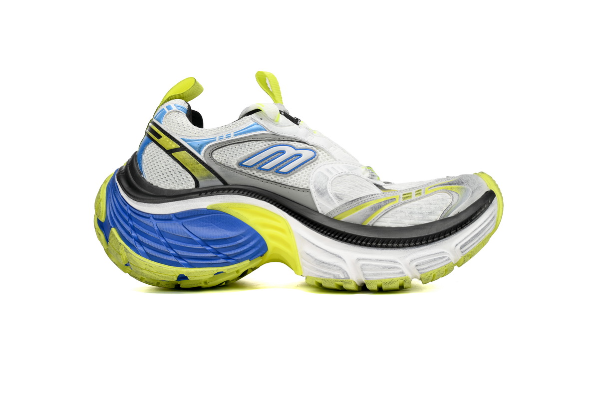 Balenciaga 10XL Sneaker In White/Blue/Fluorescent Green 784342 W2MV2 7019