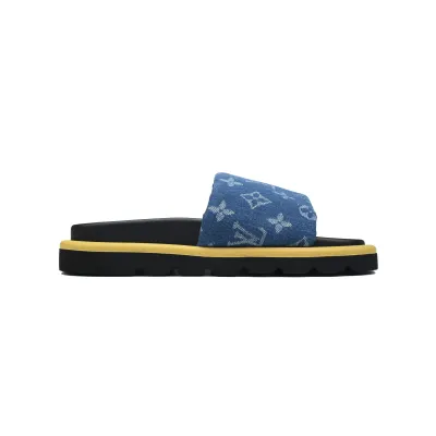 Louis Vuitton Dark Blue Denim Pool Pillow Comfort Flat Slides 02