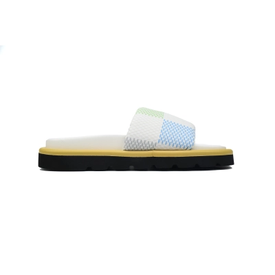 Louis Vuitton White Grid Pool Pillow Comfort Flat Slides 02