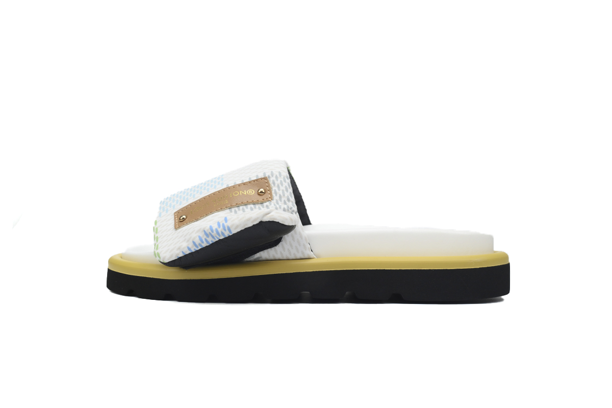 Louis Vuitton White Grid Pool Pillow Comfort Flat Slides