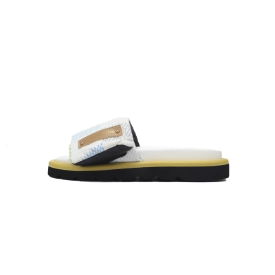 Louis Vuitton White Grid Pool Pillow Comfort Flat Slides 01