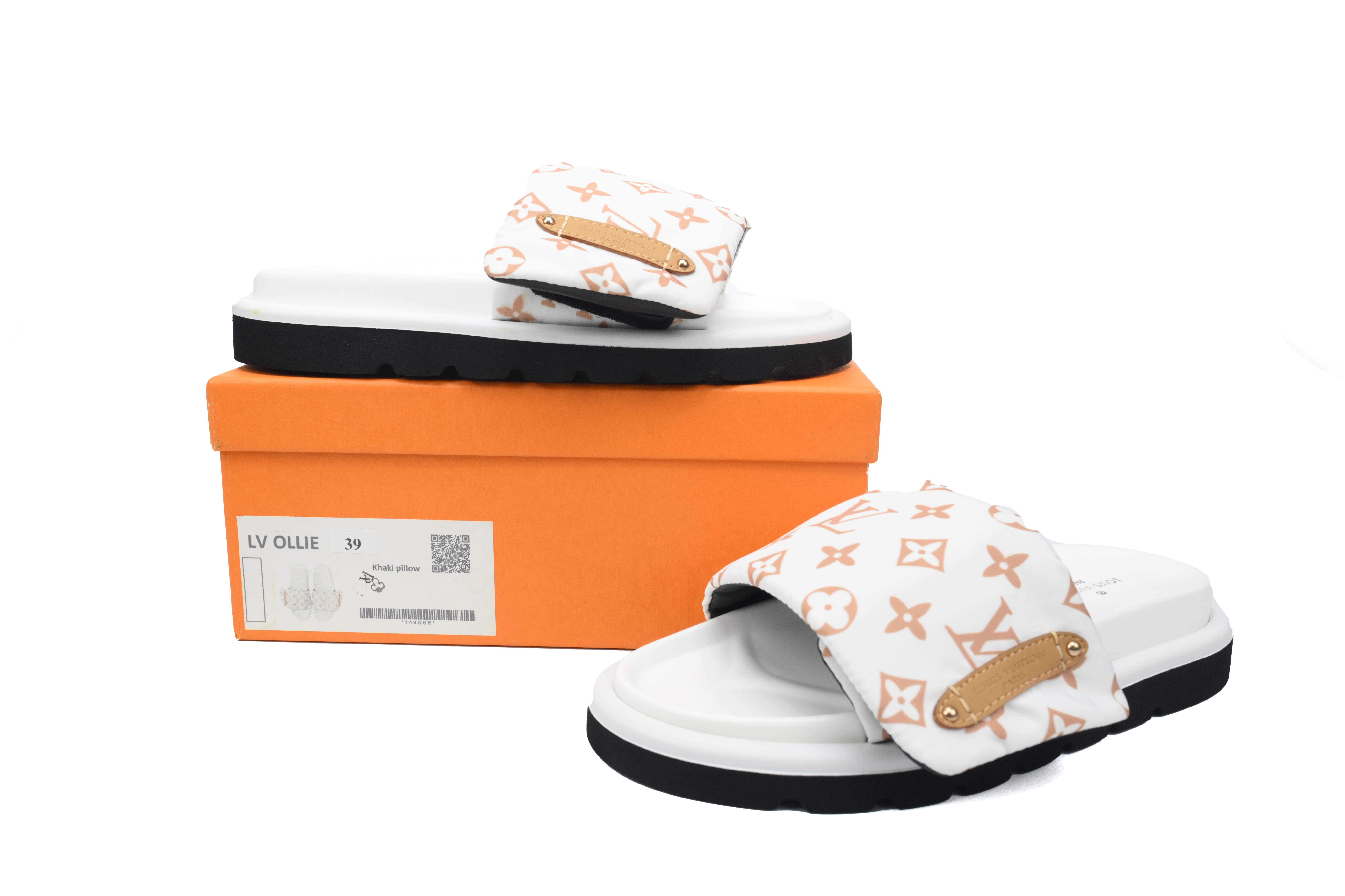 Louis Vuitton White Yellow Logo Pool Pillow Comfort Flat Slides