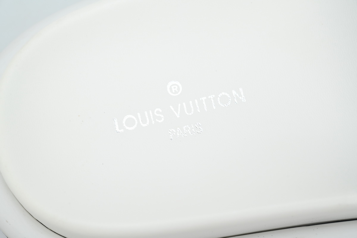Louis Vuitton White Yellow Logo Pool Pillow Comfort Flat Slides