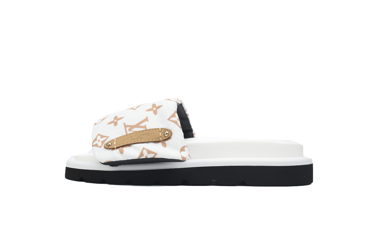 Louis Vuitton White Yellow Logo Pool Pillow Comfort Flat Slides