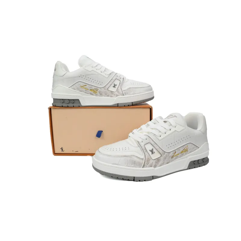 Louis Vuitton Trainer Sneaker All Alligator Leather Grey White