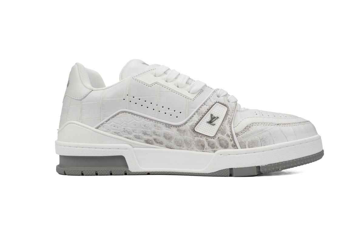 Louis Vuitton Trainer Sneaker All Alligator Leather Grey White