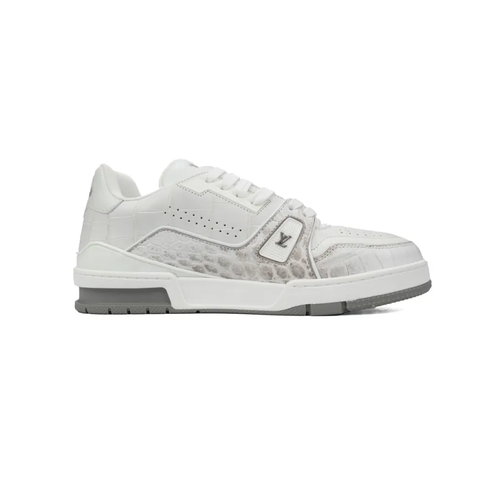 Louis Vuitton Trainer Sneaker All Alligator Leather Grey White