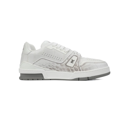 Louis Vuitton Trainer Sneaker All Alligator Leather Grey White 02