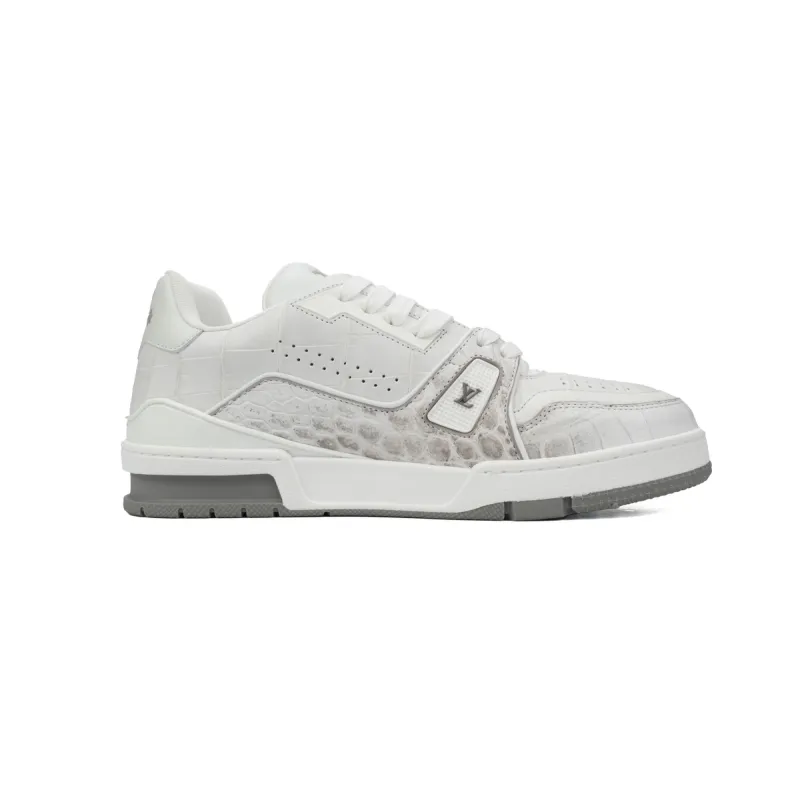 Louis Vuitton Trainer Sneaker All Alligator Leather Grey White