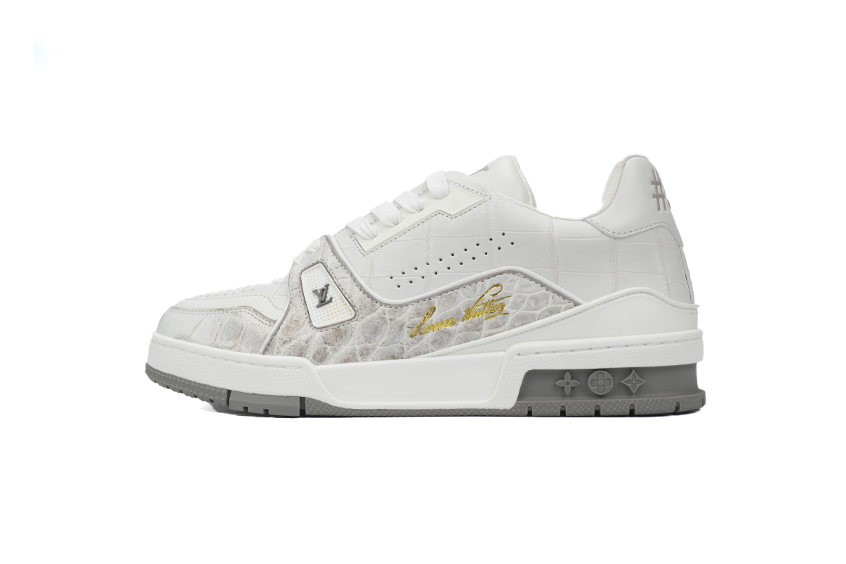 Louis Vuitton Trainer Sneaker All Alligator Leather Grey White