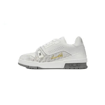 Louis Vuitton Trainer Sneaker All Alligator Leather Grey White 01