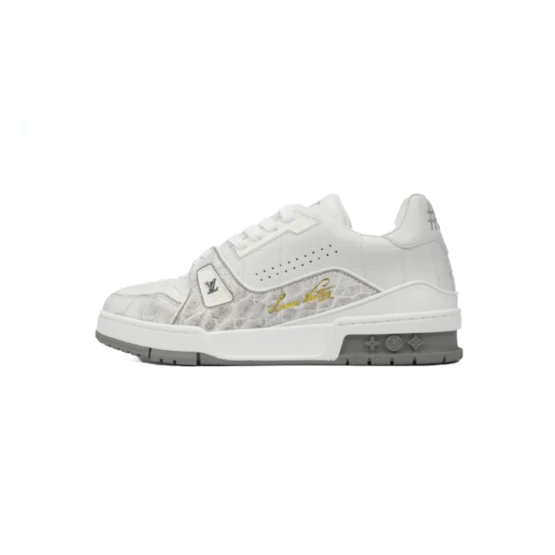 Louis Vuitton Trainer Sneaker All Alligator Leather Grey White