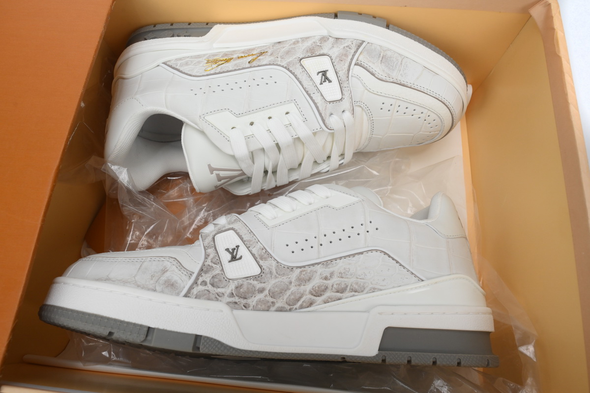 Louis Vuitton Trainer Sneaker All Alligator Leather Grey White