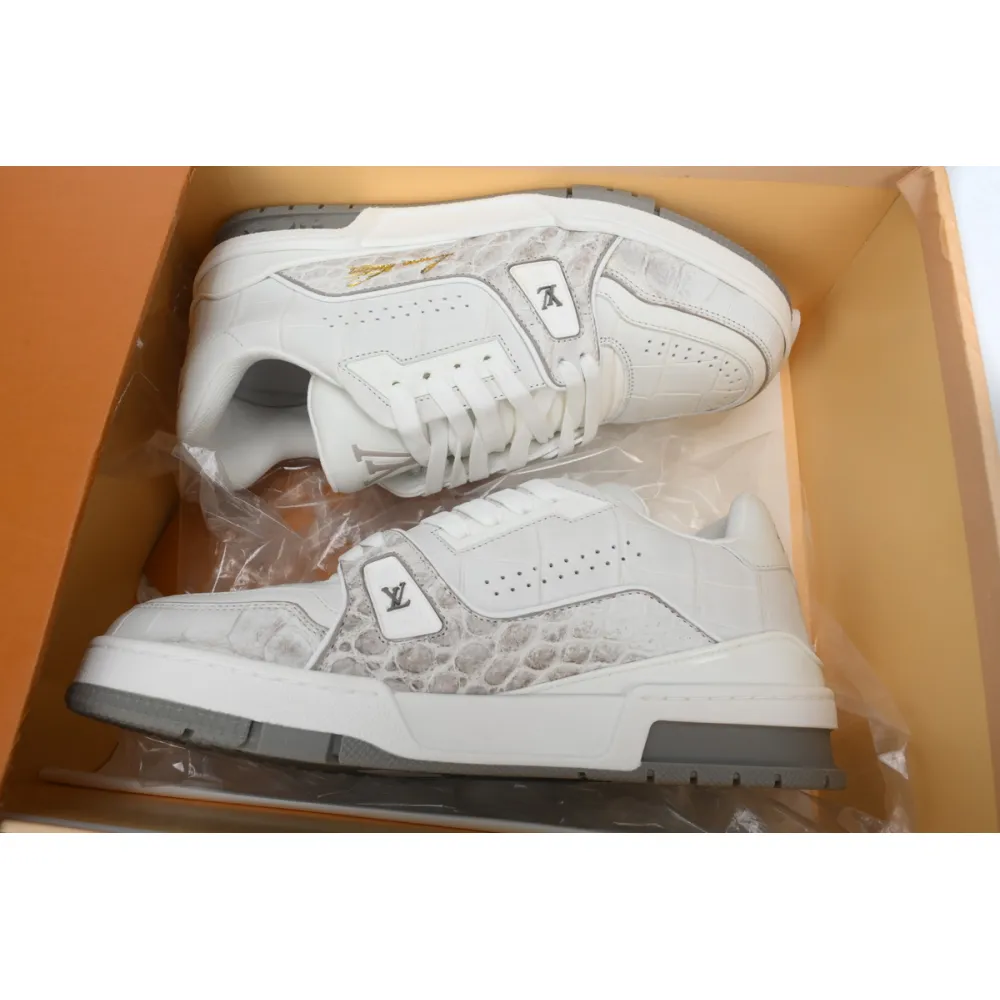 Louis Vuitton Trainer Sneaker All Alligator Leather Grey White