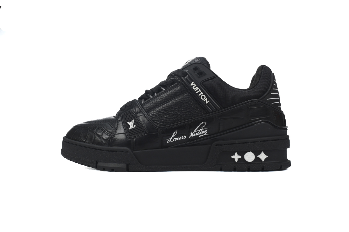 Louis Vuitton Trainer Sneaker Alligator Leather All Black