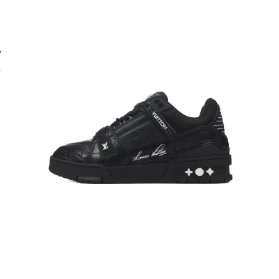 【Flash Sale】Louis Vuitton Trainer Sneaker Alligator Leather Black 01