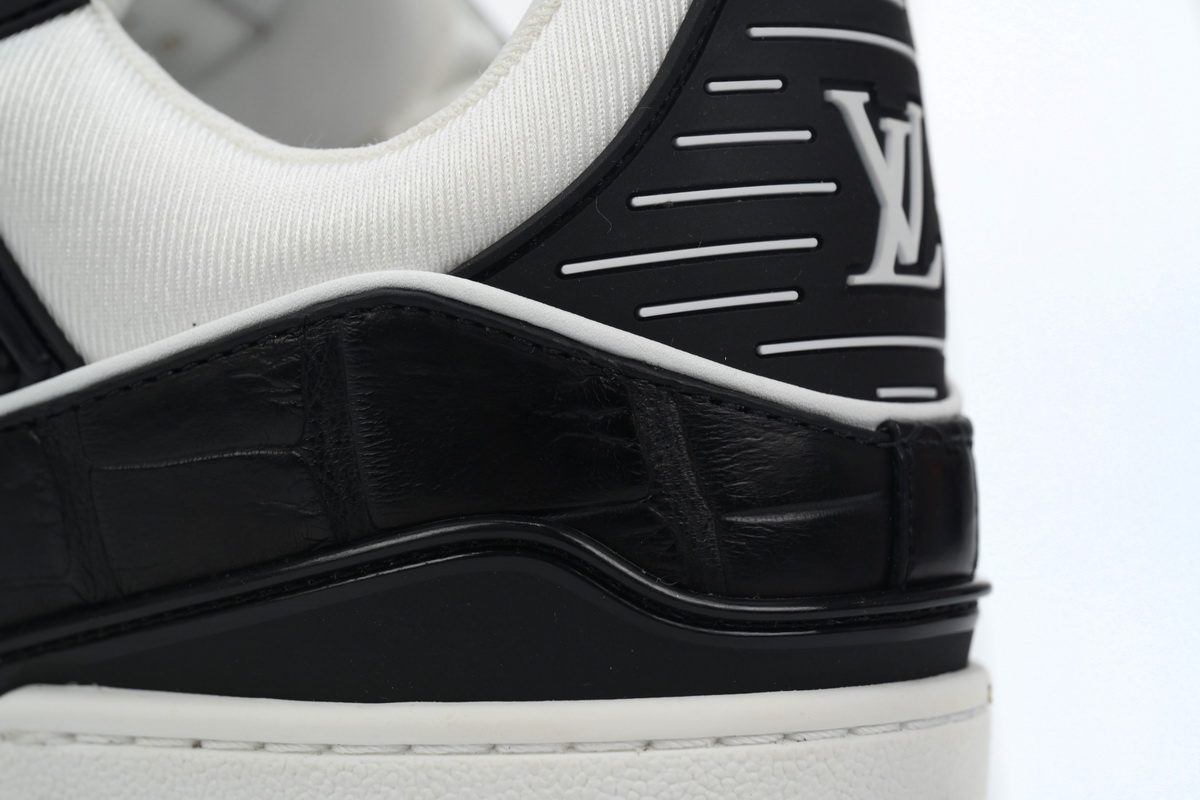 Louis Vuitton Trainer Sneaker Alligator Leather Tongue White Black