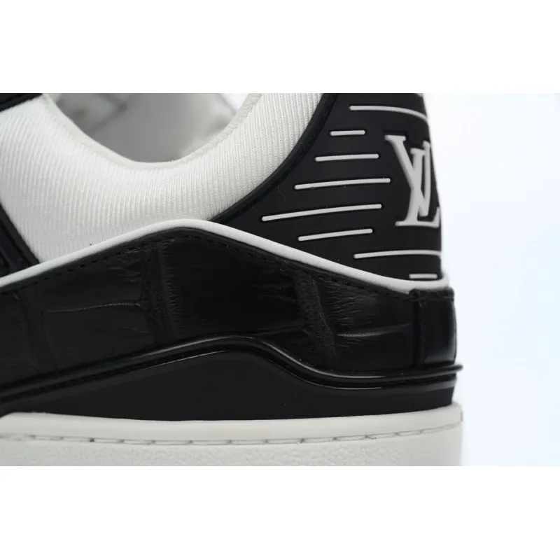 Louis Vuitton Trainer Sneaker Alligator Leather Tongue White Black