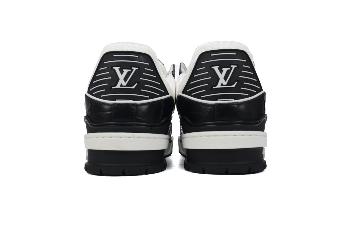 Louis Vuitton Trainer Sneaker Alligator Leather Tongue White Black