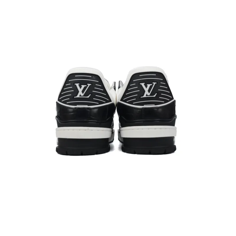Louis Vuitton Trainer Sneaker Alligator Leather Tongue White Black