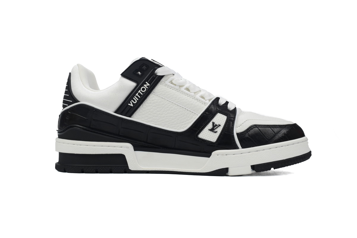 Louis Vuitton Trainer Sneaker Alligator Leather Tongue White Black