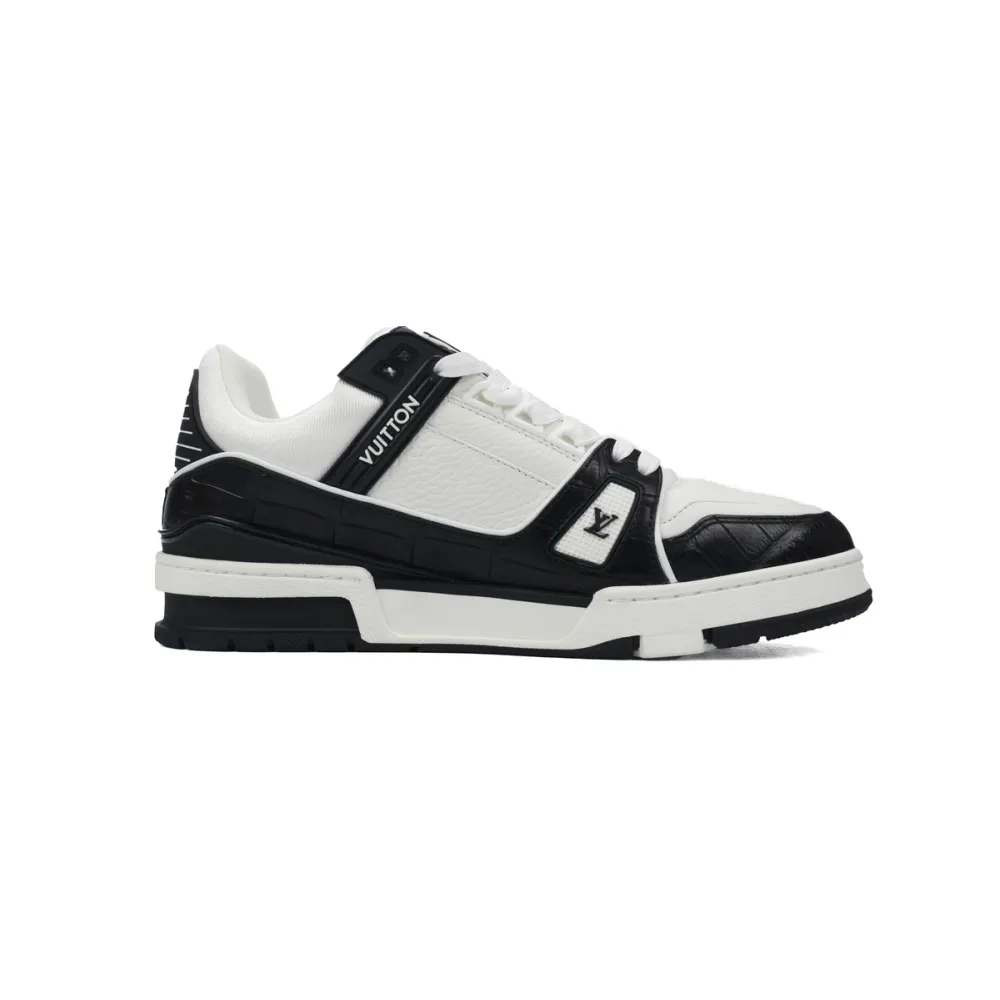 Louis Vuitton Trainer Sneaker Alligator Leather Tongue White Black