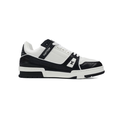 Louis Vuitton Trainer Sneaker Alligator Leather Tongue White Black 02