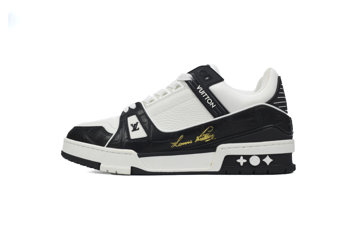 Louis Vuitton Trainer Sneaker Alligator Leather Tongue White Black
