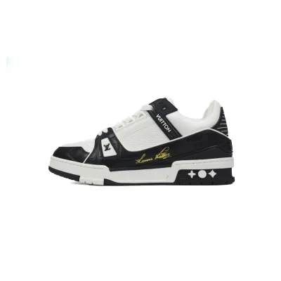 Louis Vuitton Trainer Sneaker Alligator Leather Tongue White Black 01