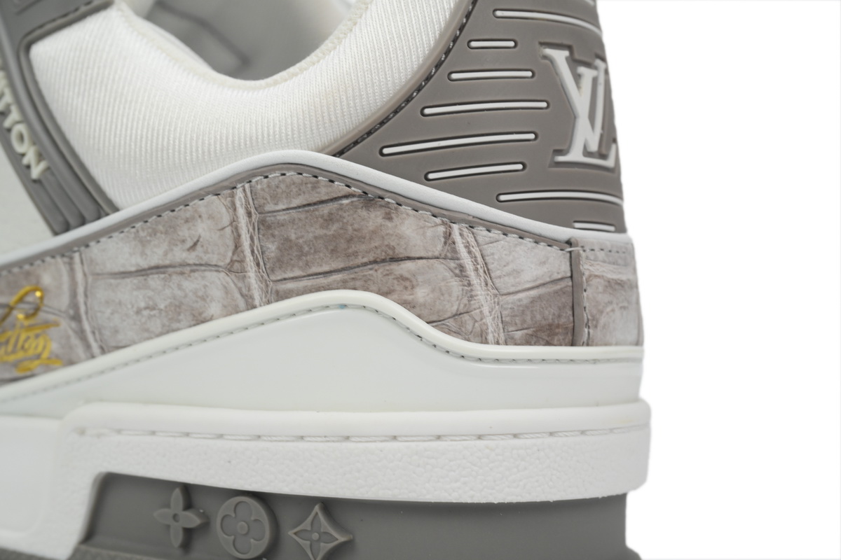 Louis Vuitton Trainer Sneaker Alligator Leather White Gray