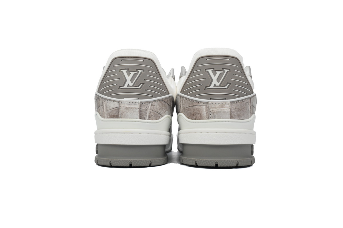 Louis Vuitton Trainer Sneaker Alligator Leather White Gray