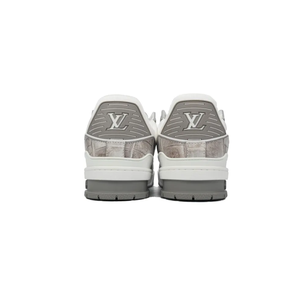 Louis Vuitton Trainer Sneaker Alligator Leather White Gray